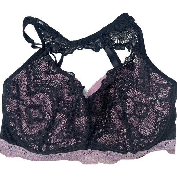 Adore Me Chelsey Lace Underwire Racerback Bra Black Pink 36DD - Picture 1 of 5